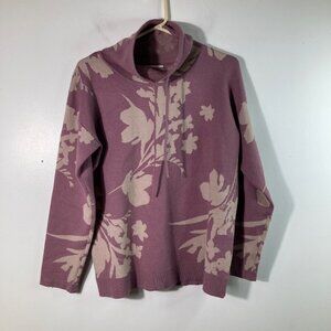 Womens Liz Claiborne Mock Neck Floral Sweater Purple Tan M Rayon Polyester Nylon